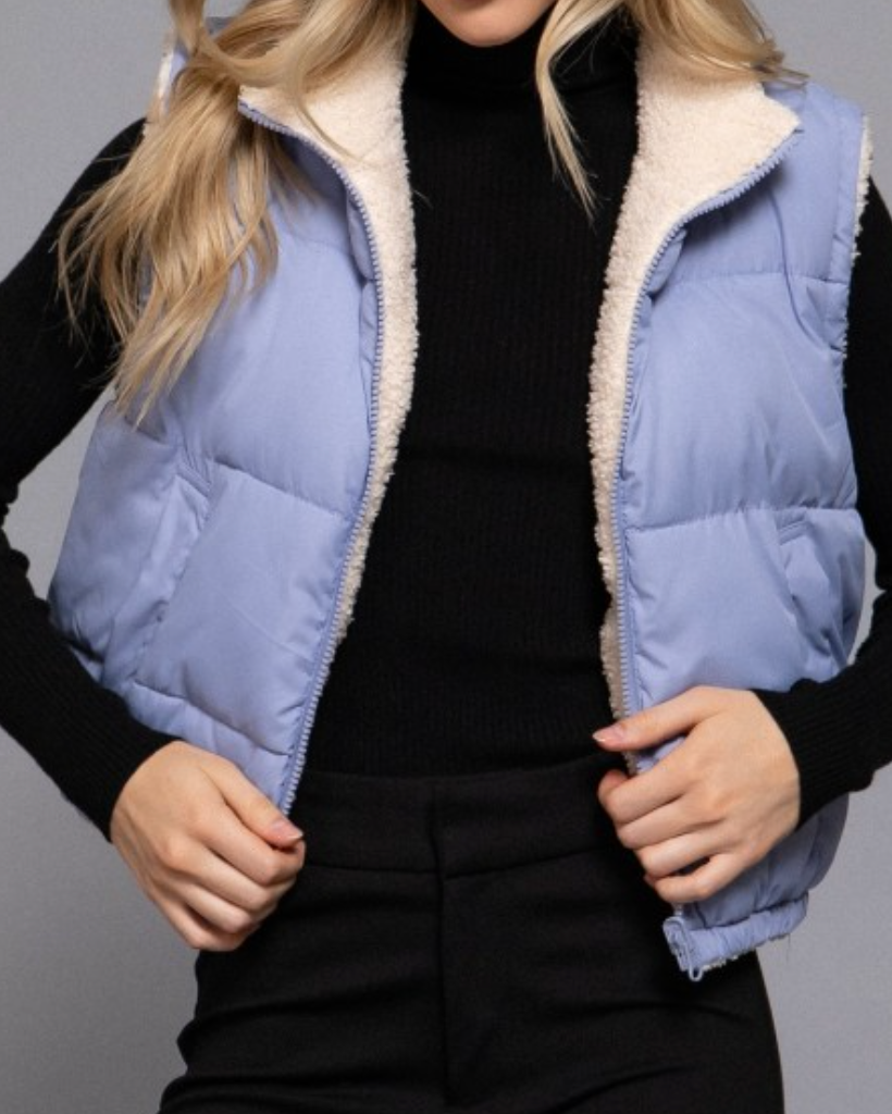 cloud nine reversible vest: periwinkle blue