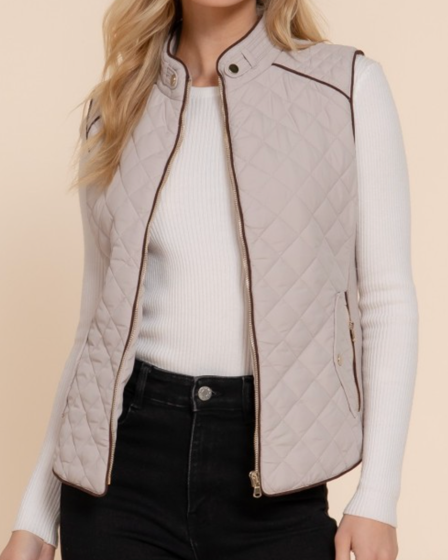 kensington quilted vest -taupe