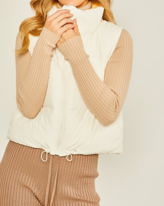 carson reversible puff vest -ivory