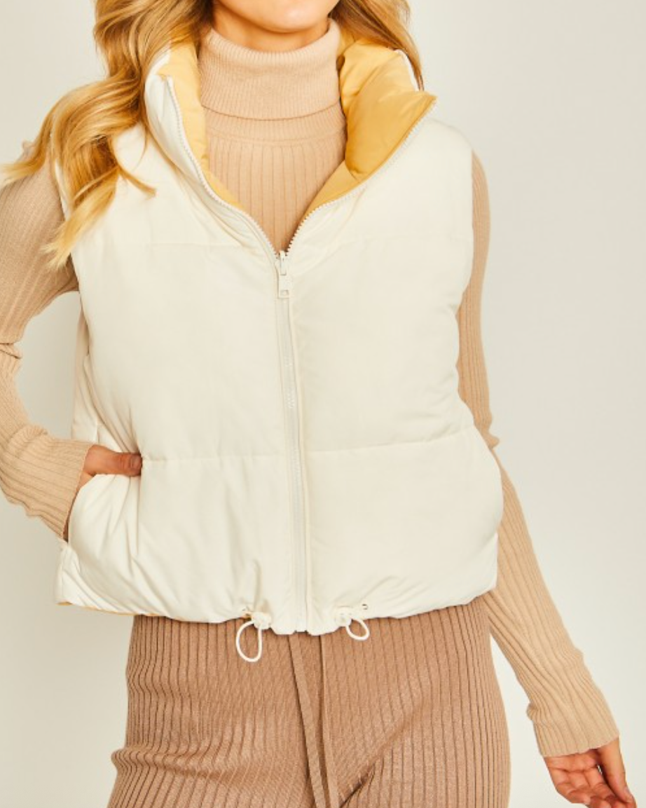 carson reversible puff vest -ivory