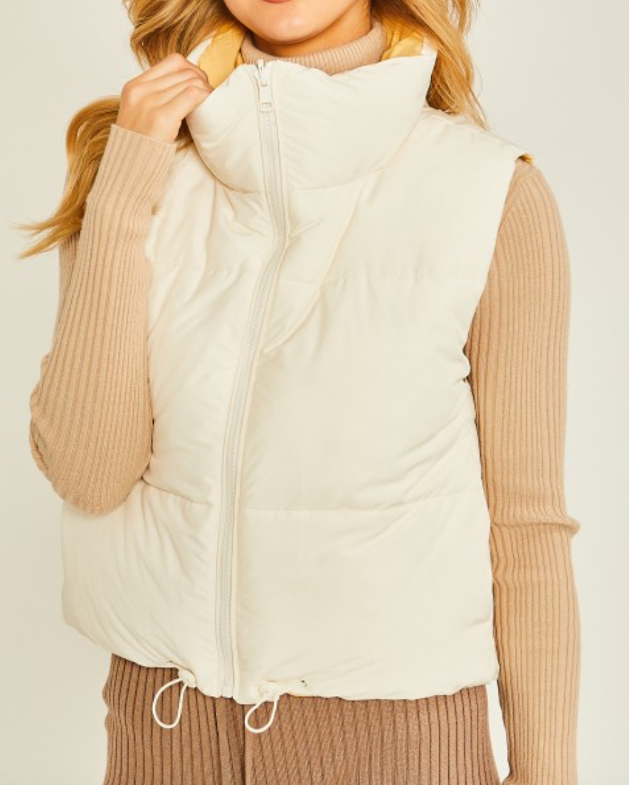 carson reversible puff vest -ivory