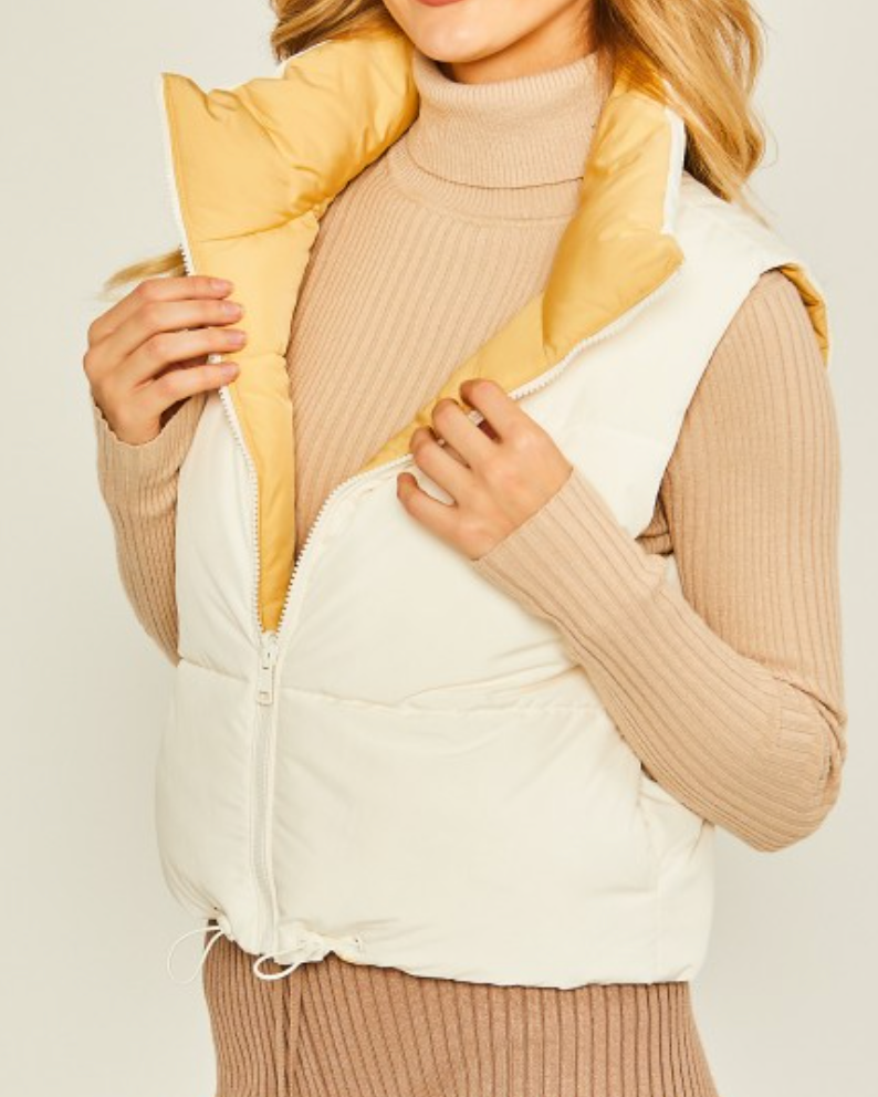 carson reversible puff vest -ivory