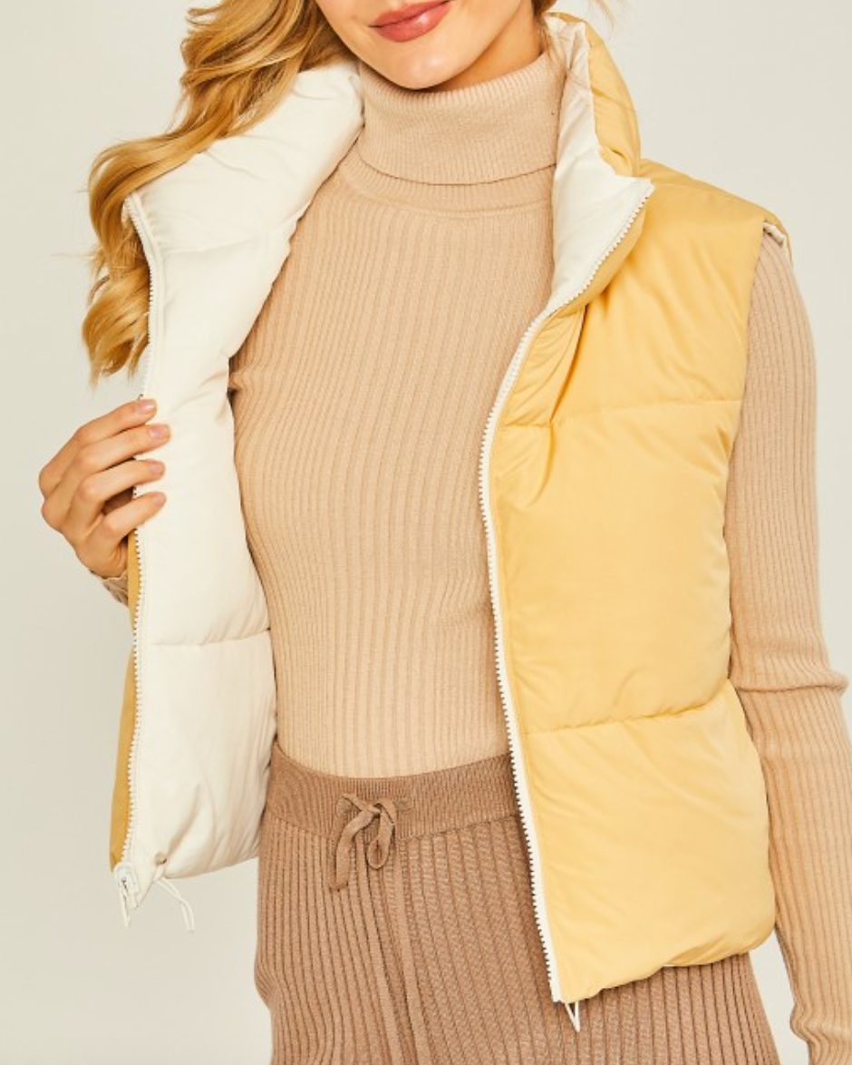 carson reversible puff vest -ivory