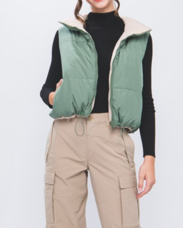 carson reversible puff vest - olive green