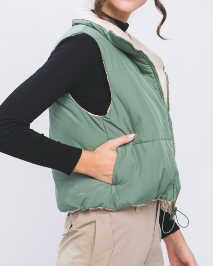 carson reversible puff vest - olive green
