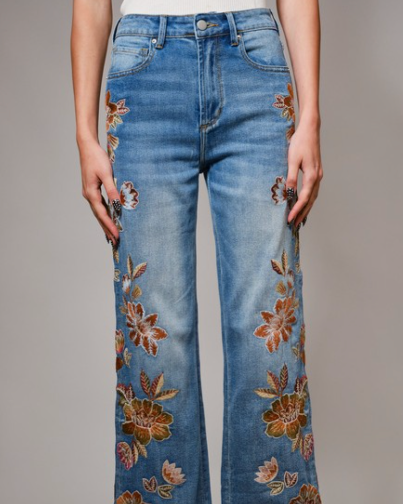 artisan bloom denim jeans