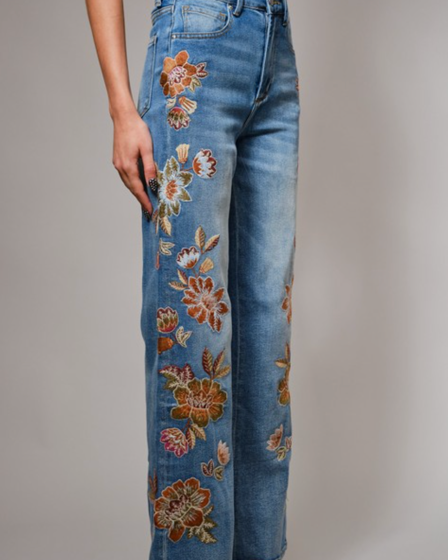 artisan bloom denim jeans