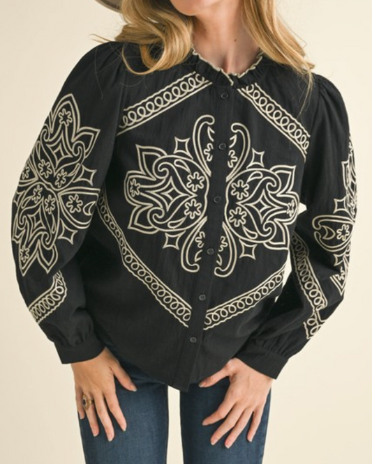 paloma blouse with embroidery - black