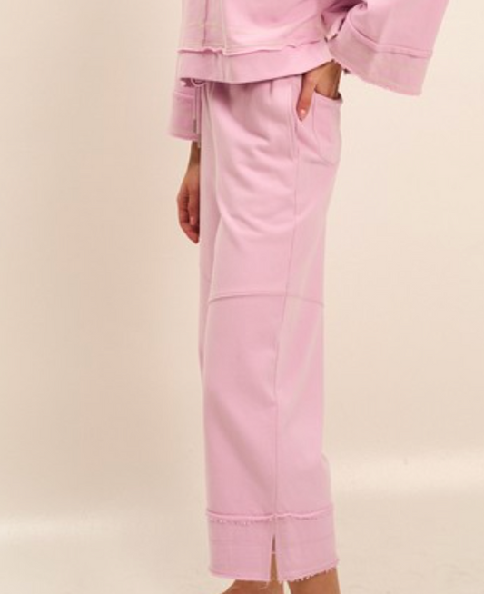 lila french terry capri pants - peony