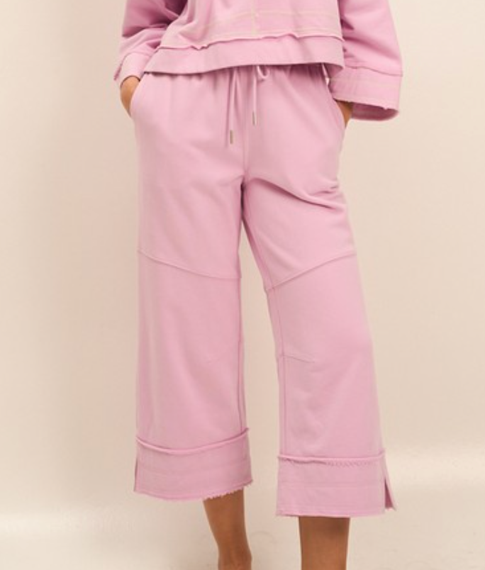 lila french terry capri pants - peony