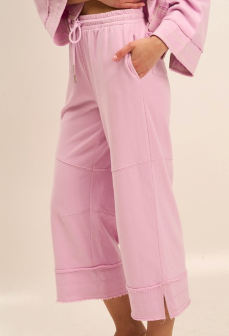 lila french terry capri pants - peony