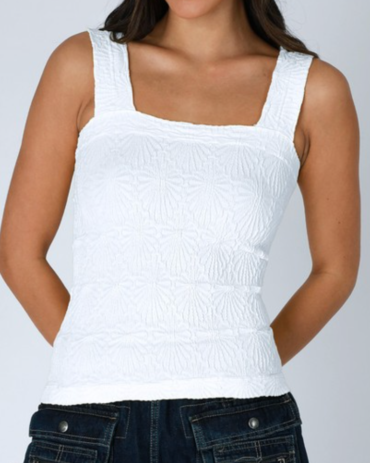 daisy lace textured tank top - white