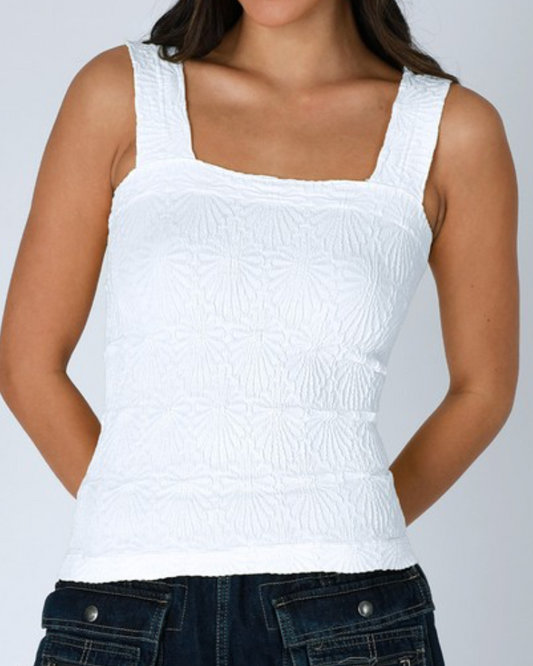 daisy lace textured tank top - white