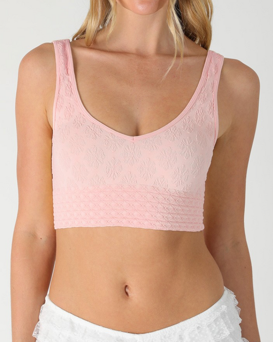 reversible textured lace top - pink