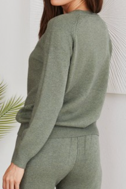 knit crewneck sweater - olive green