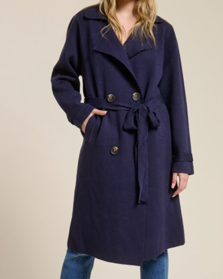 the harley hug double breasted sweater coat - navy