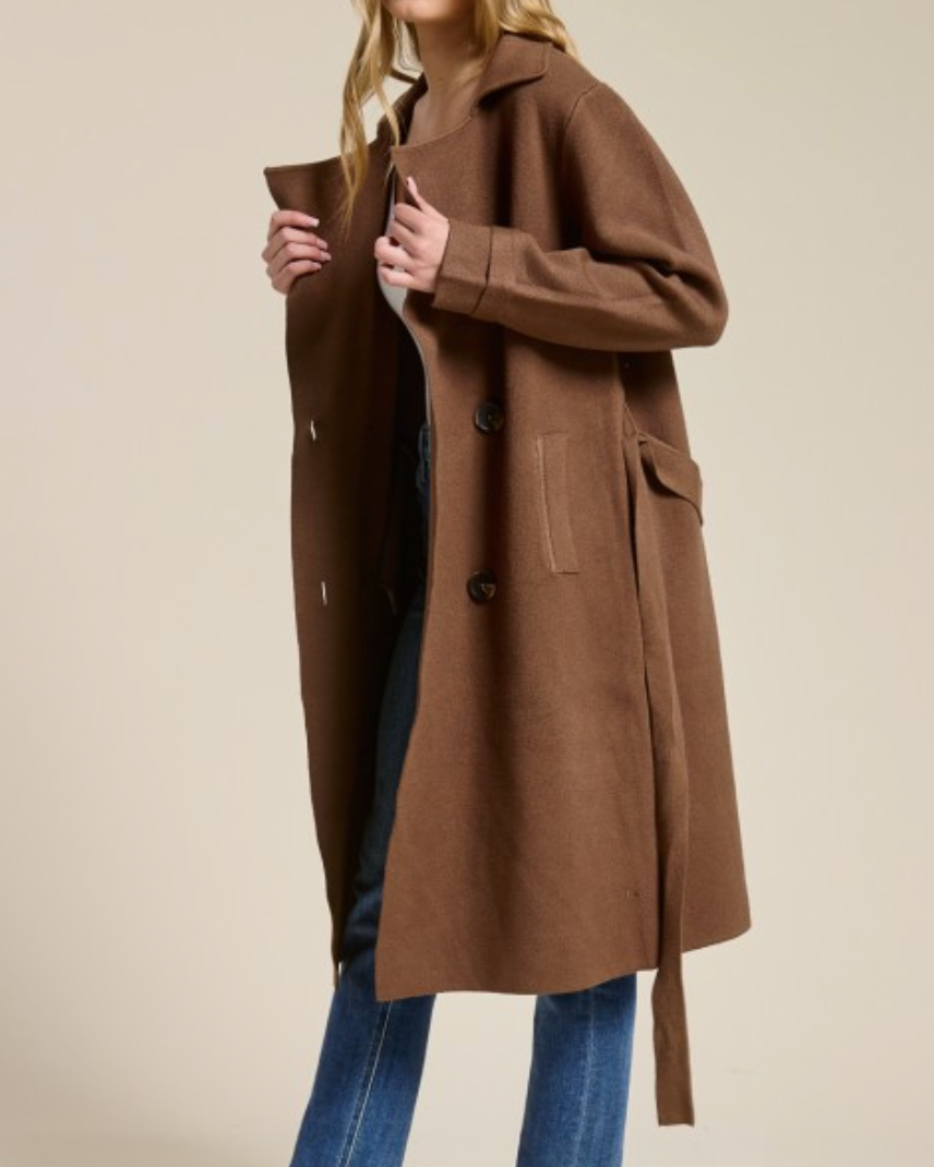 the harley hug double breasted sweater coat - cocoa