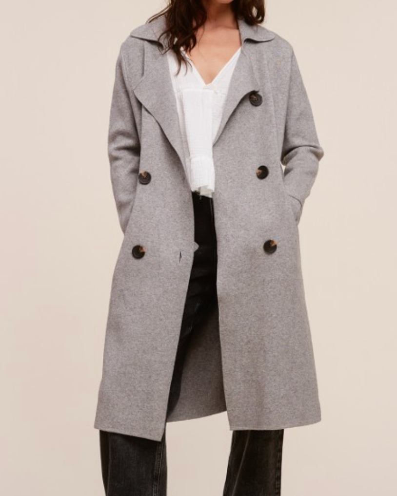the harley hug double breasted sweater coat - heather grey