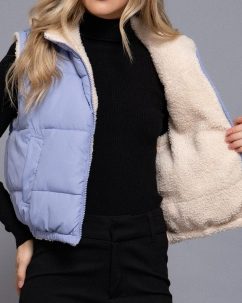 cloud nine reversible vest: periwinkle blue