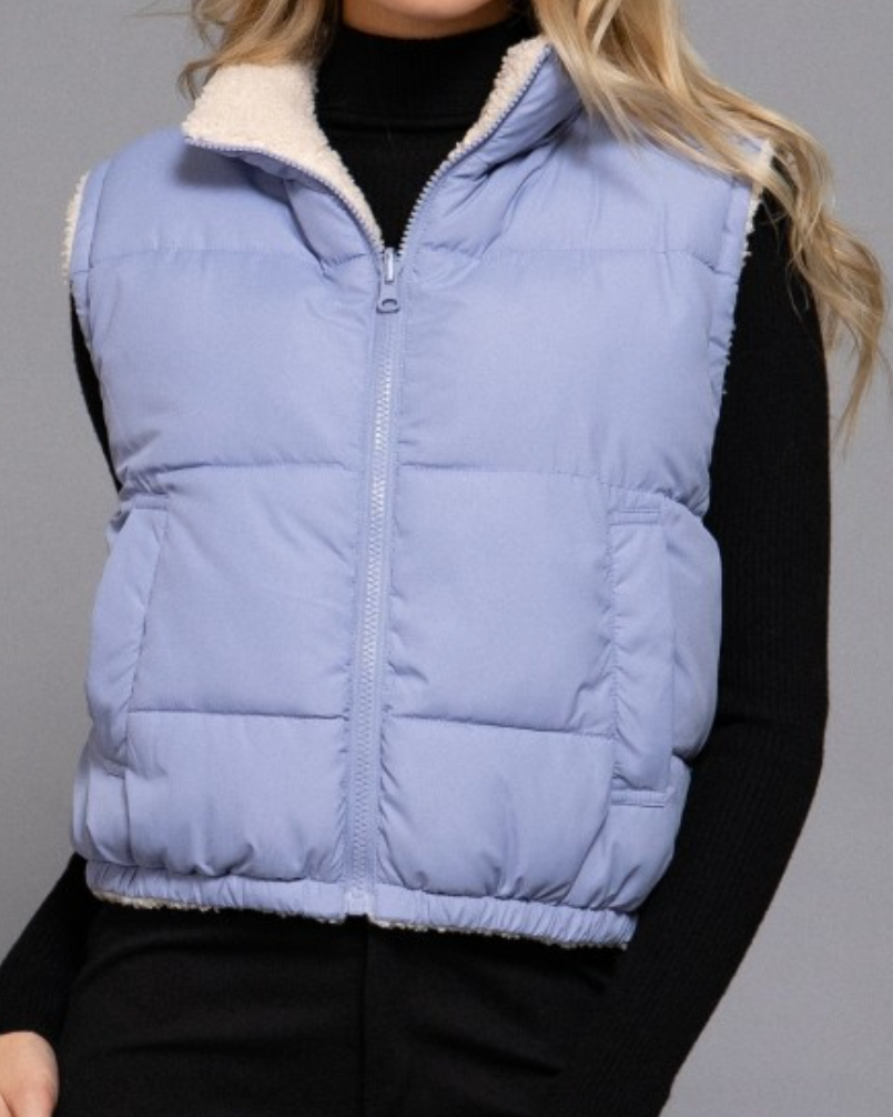 cloud nine reversible vest: periwinkle blue