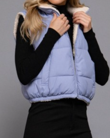 cloud nine reversible vest: periwinkle blue