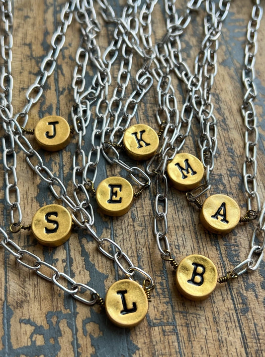 initial necklace gold and silver