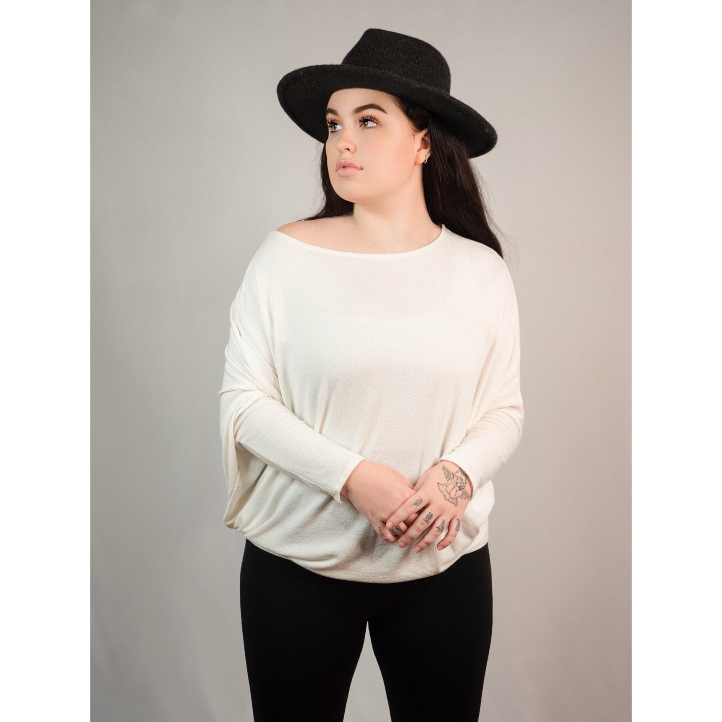 off the shoulder dolman sleeve tunic-ivory