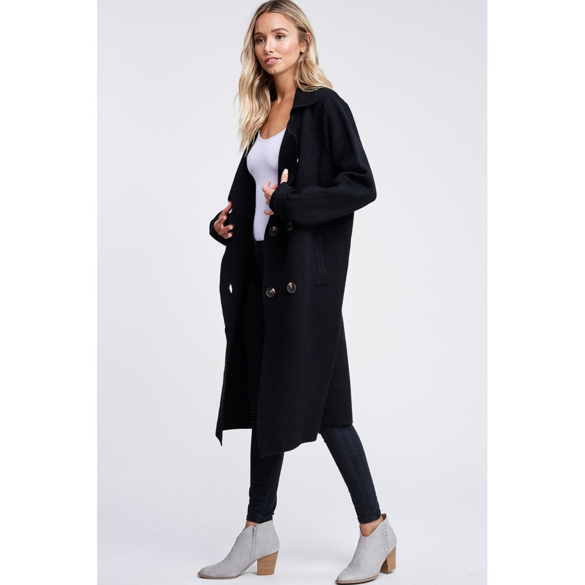 laurel double breasted sweater coat - black