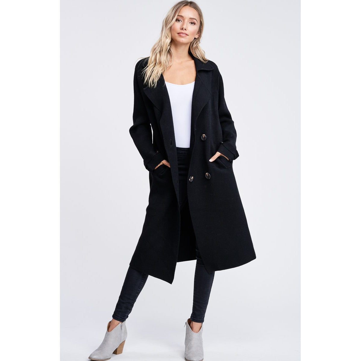 laurel double breasted sweater coat - black