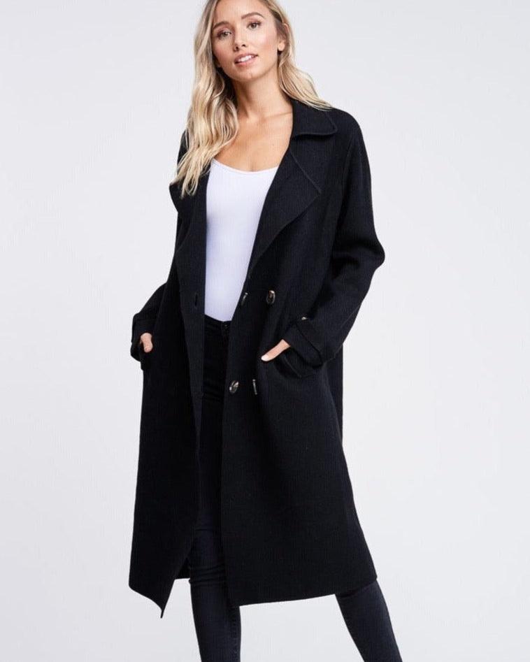 laurel double breasted sweater coat - black